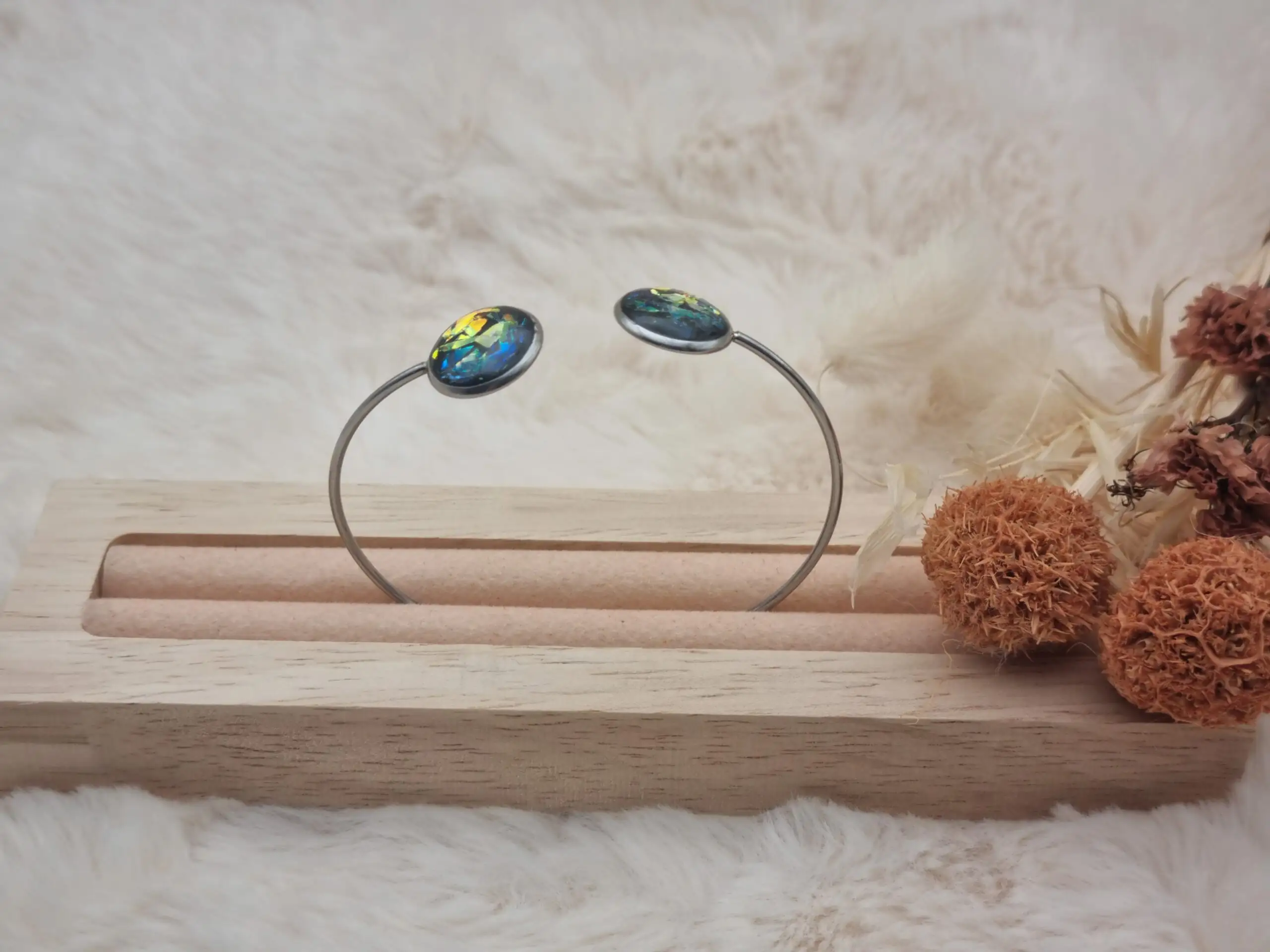 Bracelet réglable en Acier Inoxydable - Double Cabochons 🌟 – Image 4