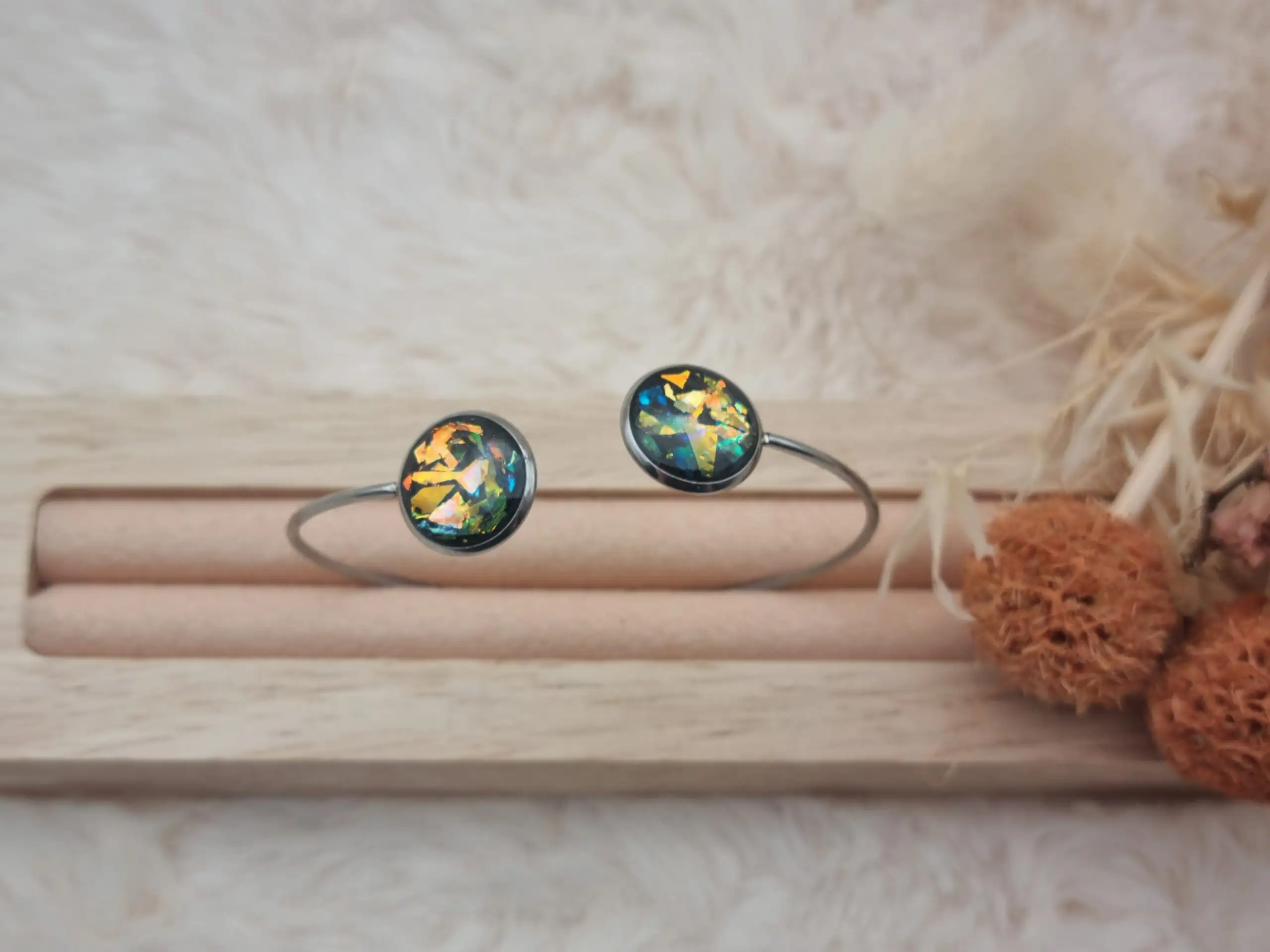 Bracelet réglable en Acier Inoxydable - Double Cabochons 🌟