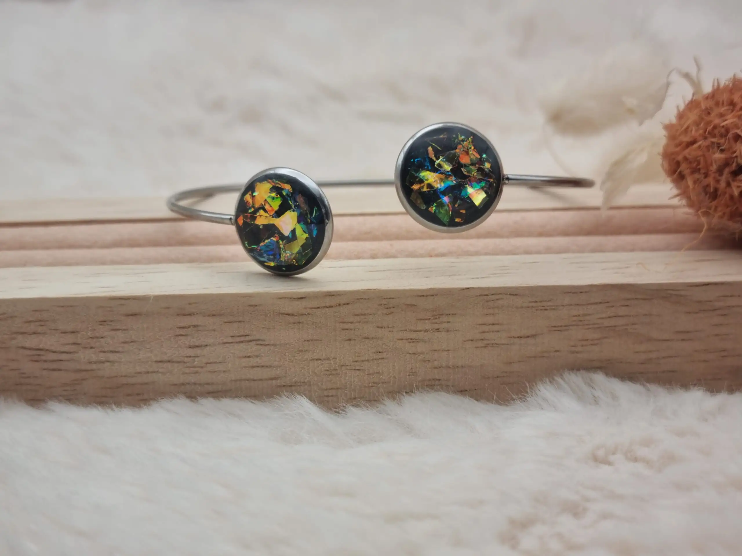 Bracelet réglable en Acier Inoxydable - Double Cabochons 🌟 – Image 3