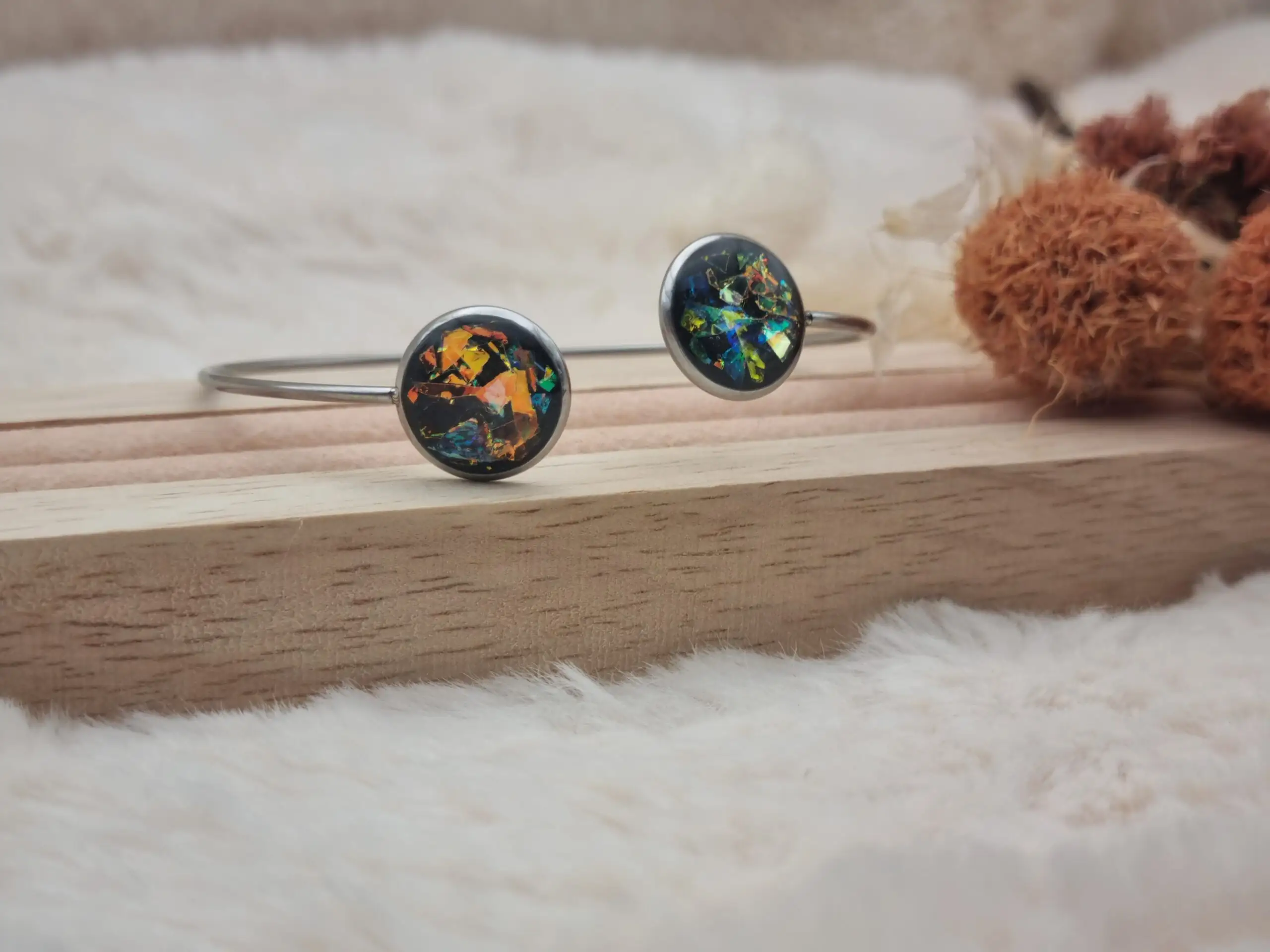 Bracelet réglable en Acier Inoxydable - Double Cabochons 🌟 – Image 2