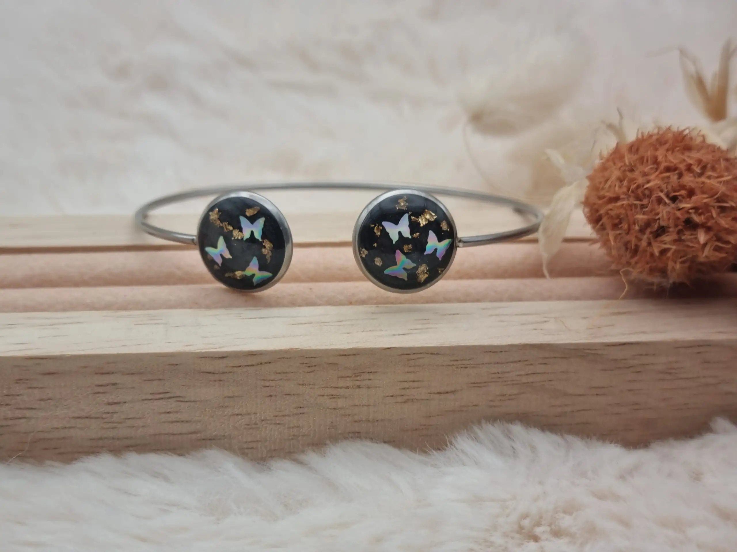Bracelet réglable en Acier Inoxydable - Double Cabochons 🌟 – Image 4