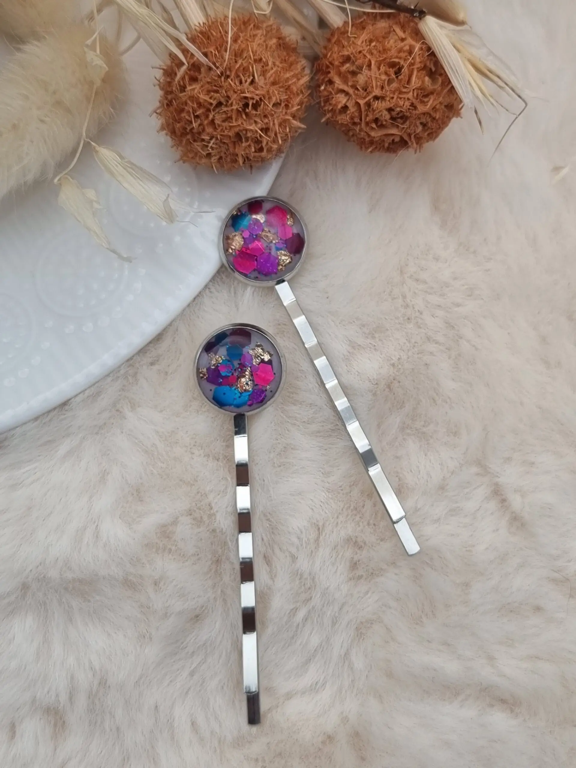 Épingle à cheveux élégante en résine - Petit Modèle cabochon x2- 🌸