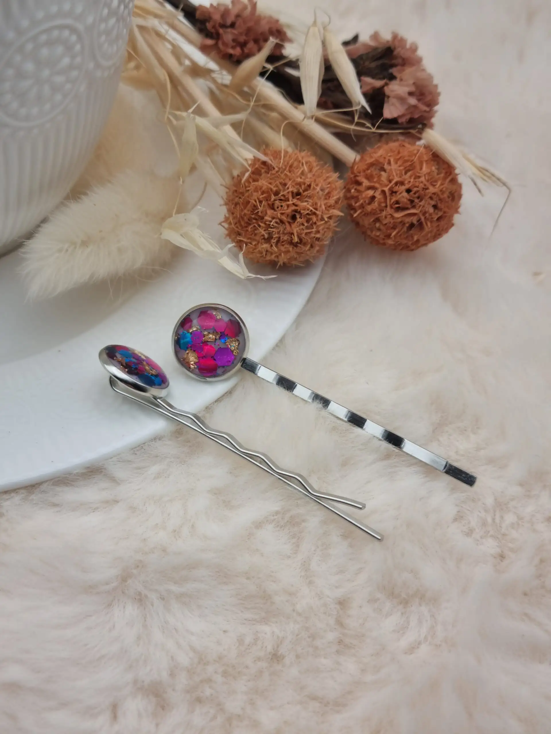 Épingle à cheveux élégante en résine - Petit Modèle cabochon x2- 🌸 – Image 2
