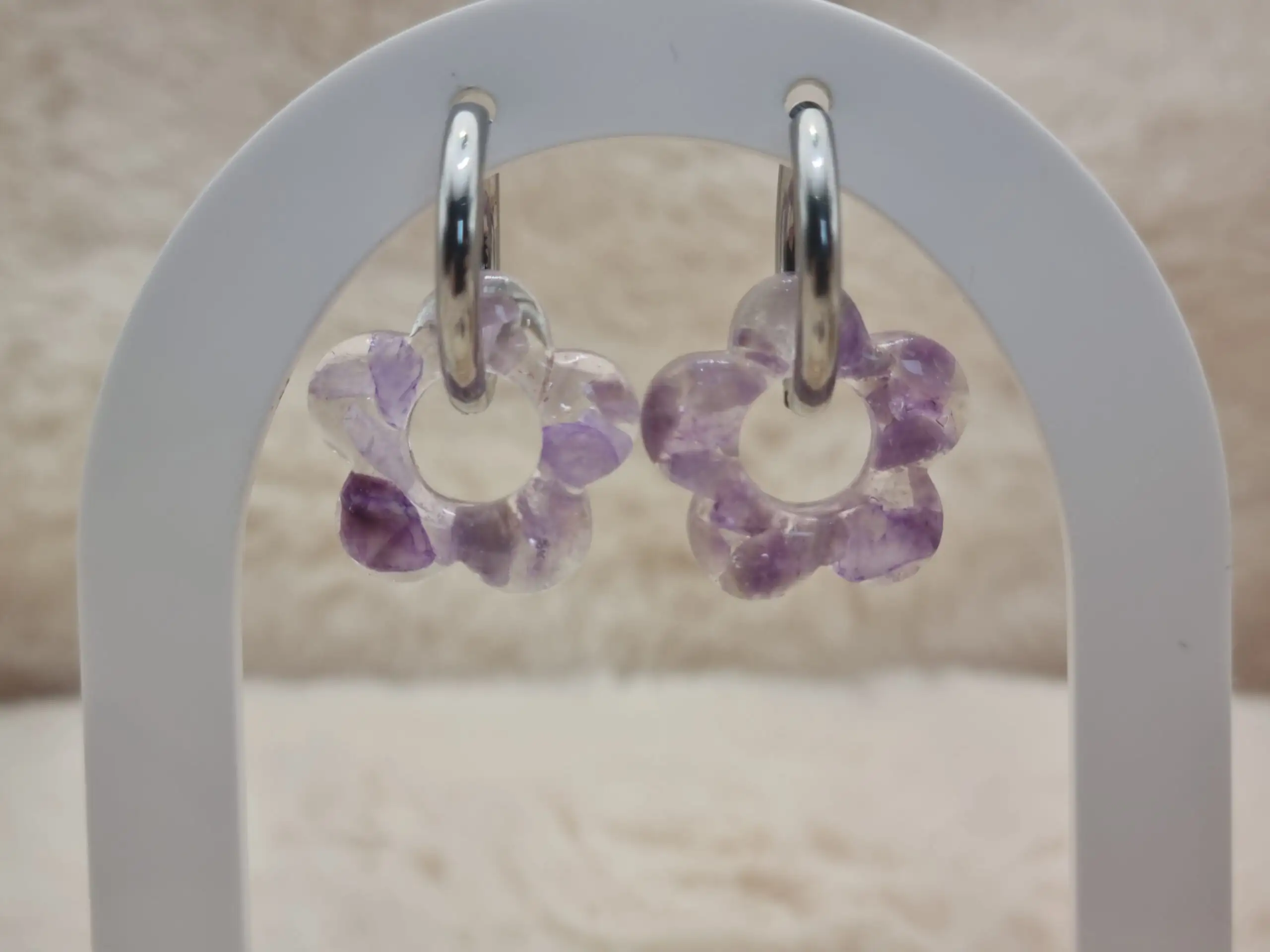 Créoles Interchangeables Fleuries - Améthyste- 🌸✨ – Image 2