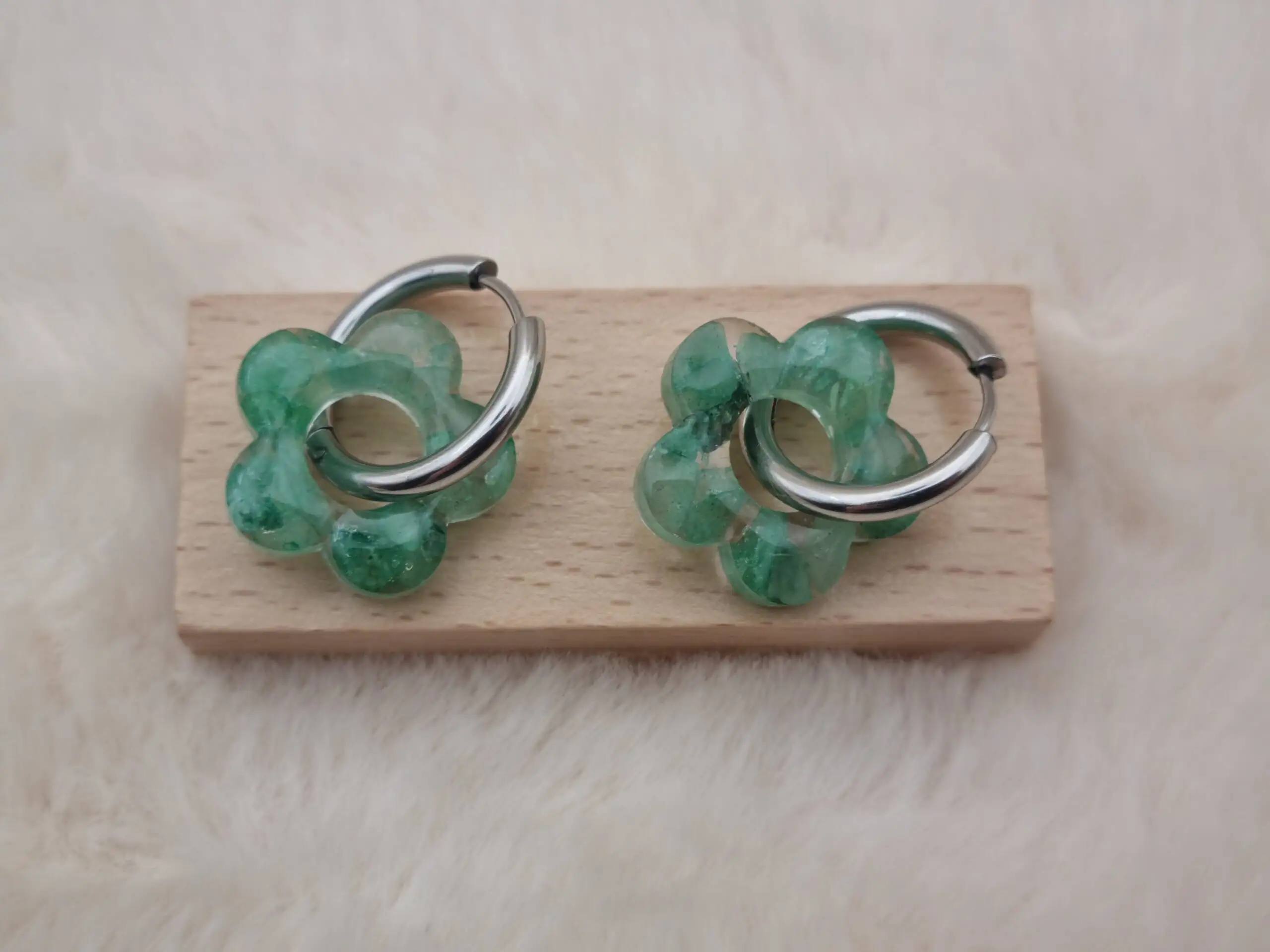 Créoles Interchangeables Fleuries - Aventurine Verte- 🌸✨