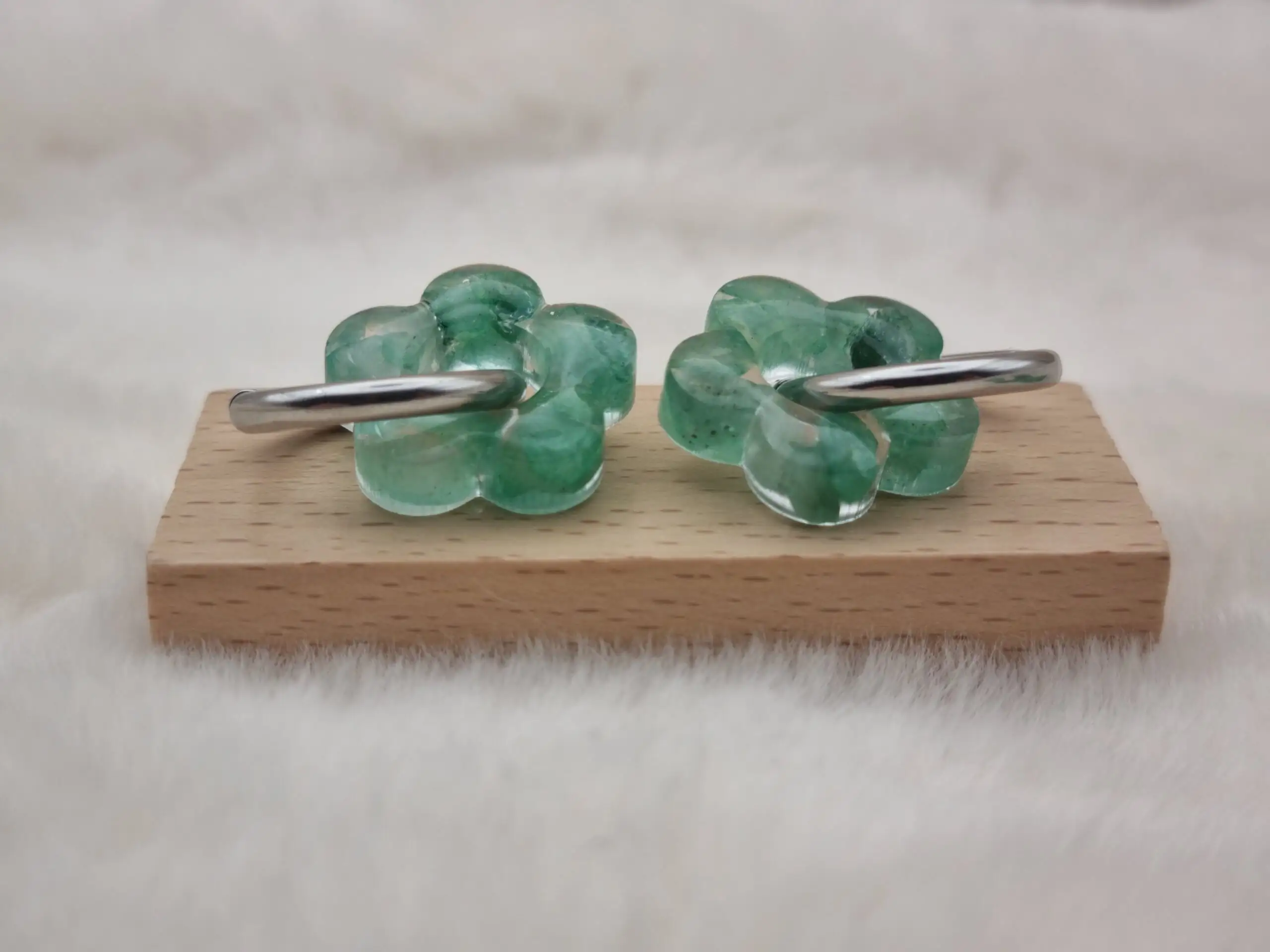 Créoles Interchangeables Fleuries - Aventurine Verte- 🌸✨ – Image 2