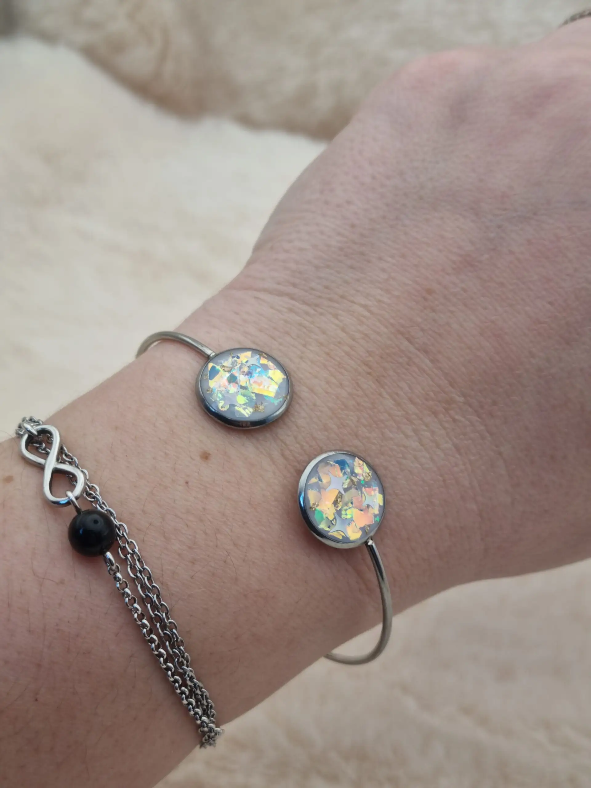 Bracelet réglable en Acier Inoxydable - Double Cabochons 🌟