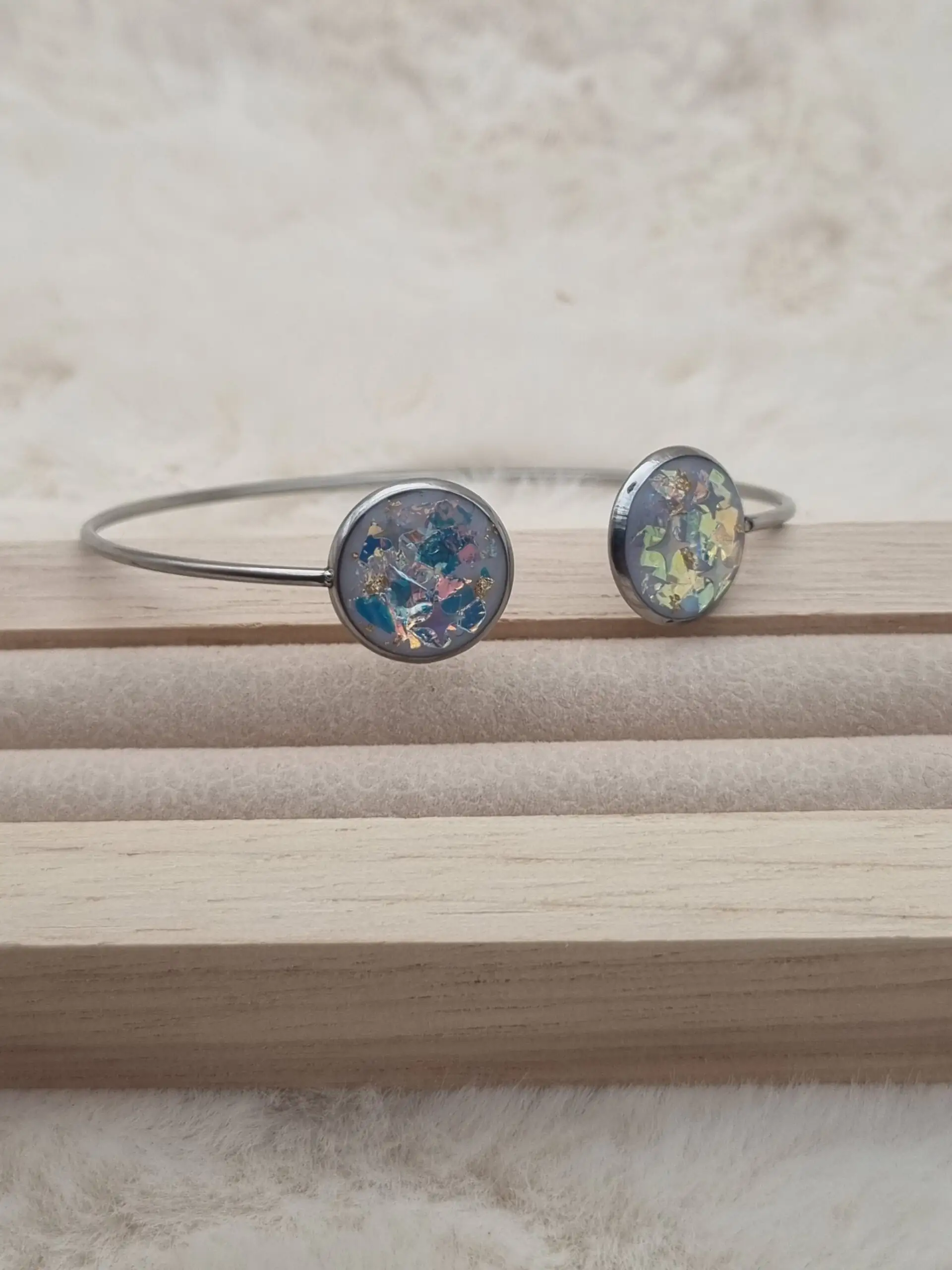 Bracelet réglable en Acier Inoxydable - Double Cabochons 🌟 – Image 5