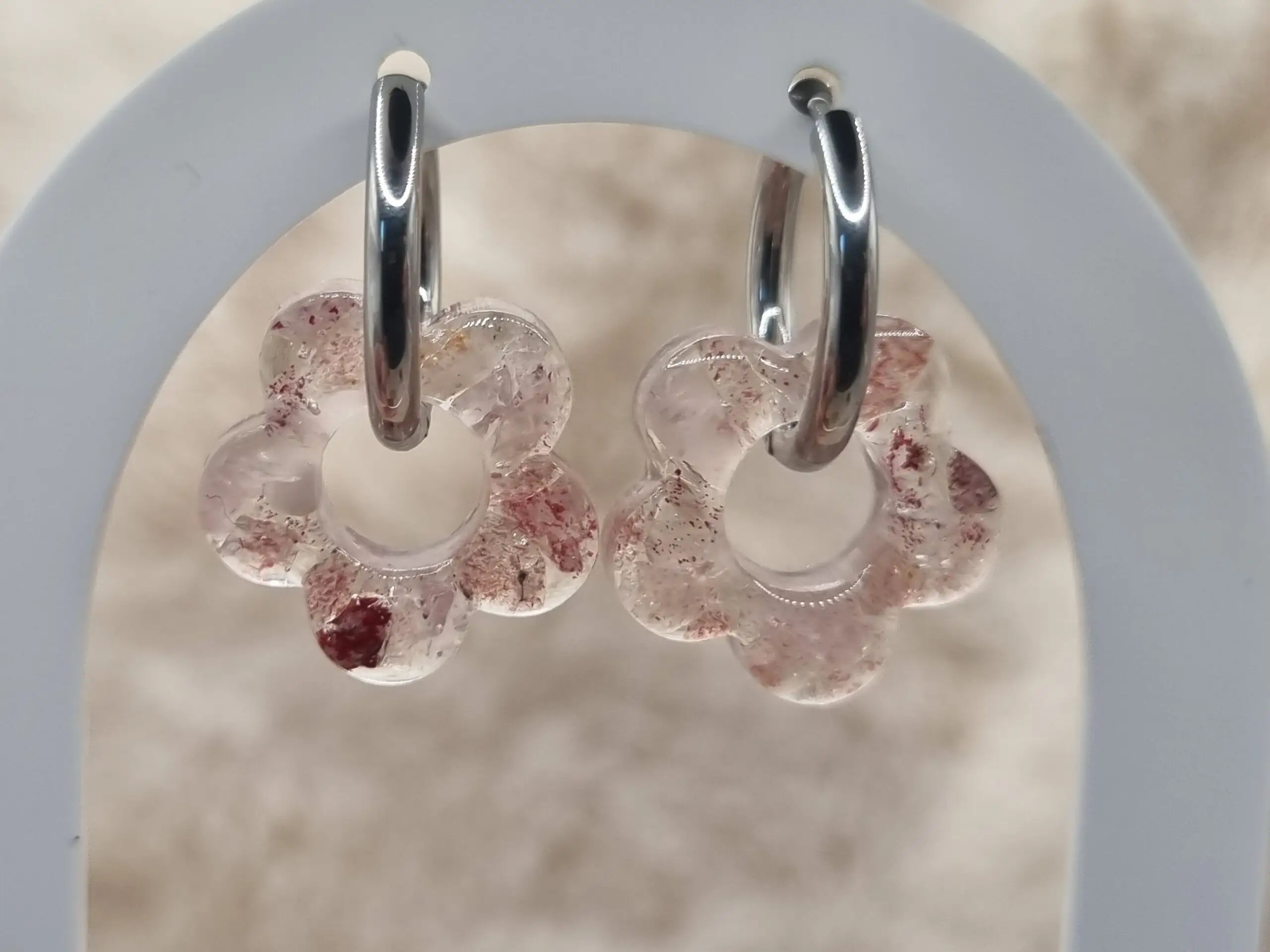 Créoles Interchangeables Fleuries - Quartz Rose - 🌸✨