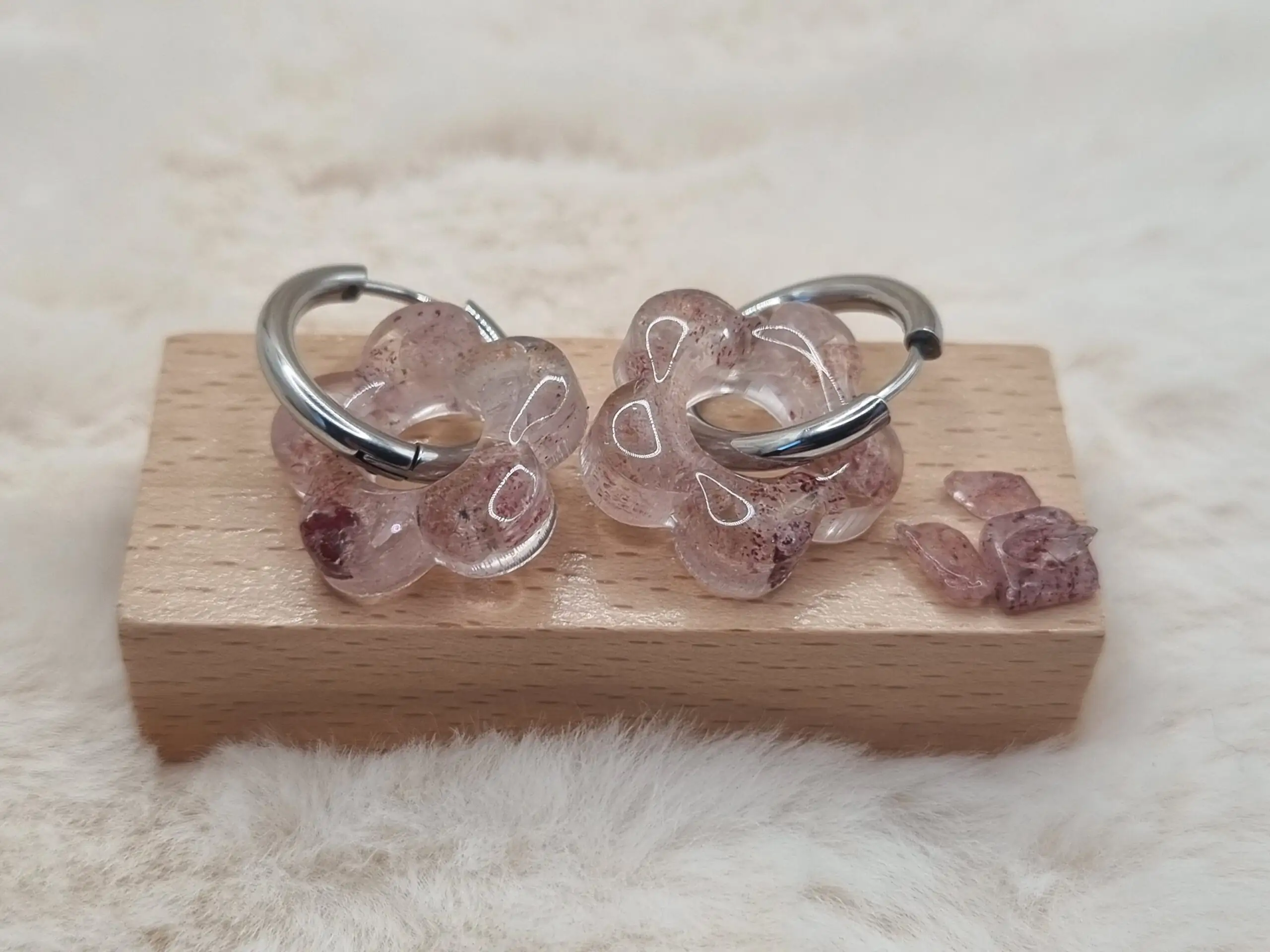 Créoles Interchangeables Fleuries - Quartz Rose - 🌸✨ – Image 4