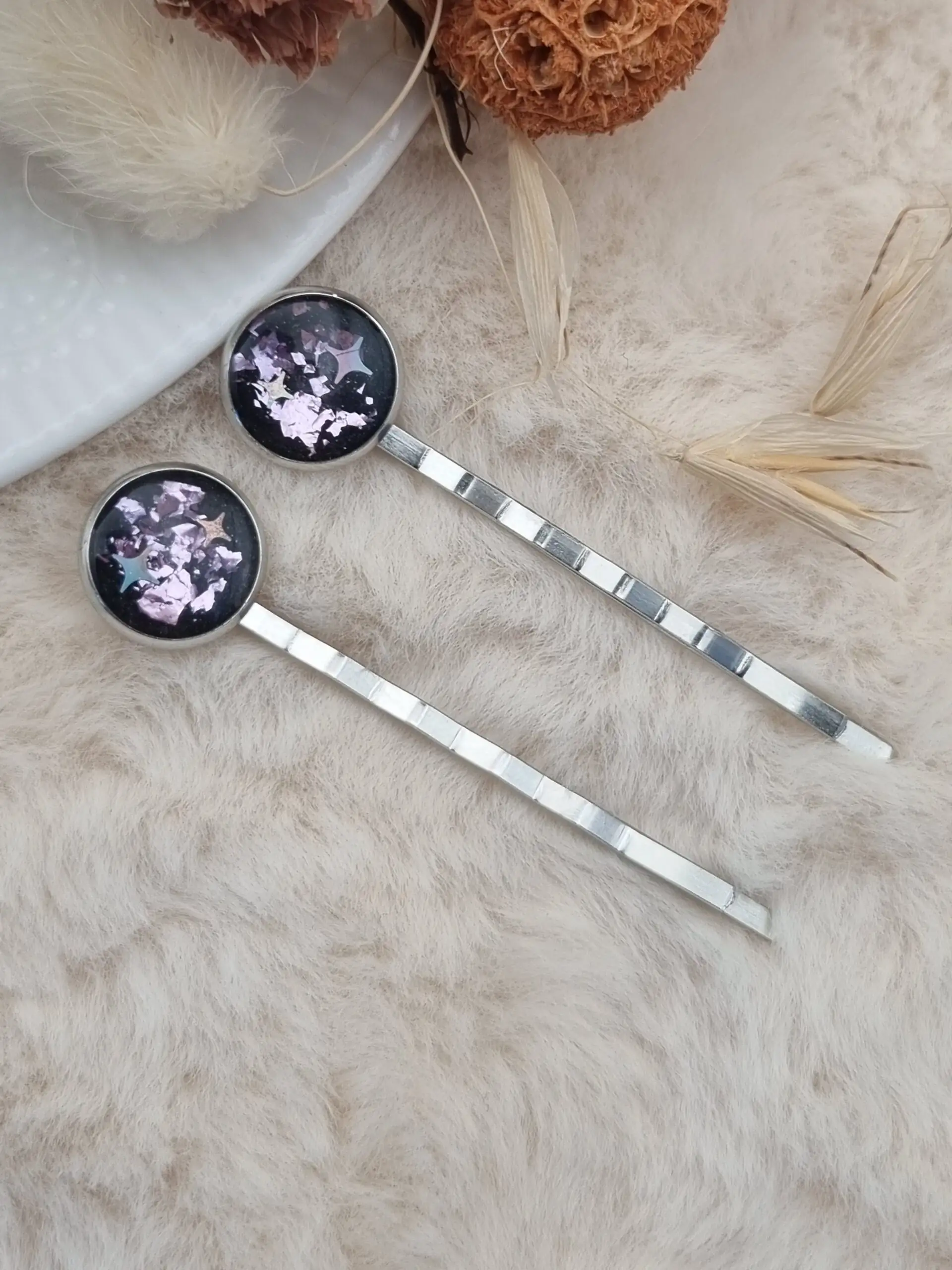 Épingle à cheveux élégante en résine - Petit Modèle cabochon x2- 🌸 – Image 2