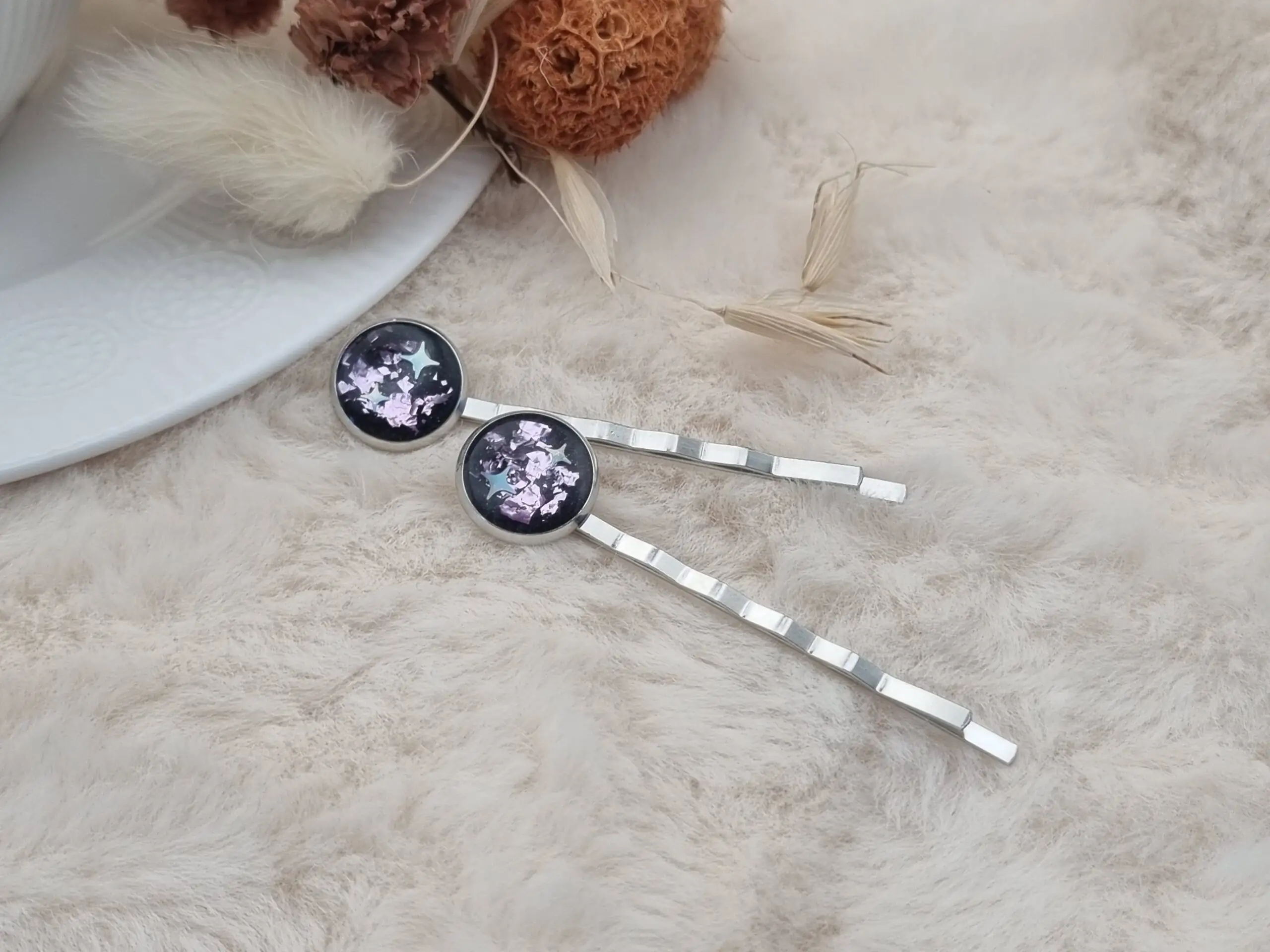 Épingle à cheveux élégante en résine - Petit Modèle cabochon x2- 🌸