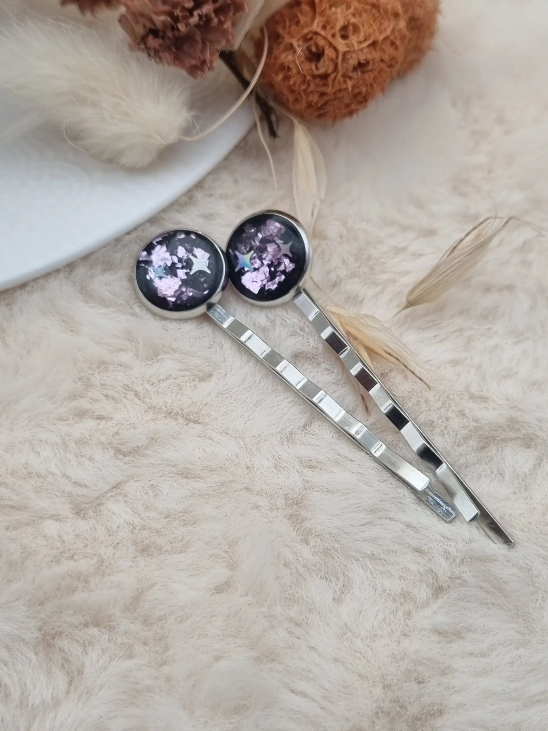 Épingle à cheveux élégante en résine - Petit Modèle cabochon x2- 🌸 – Image 3