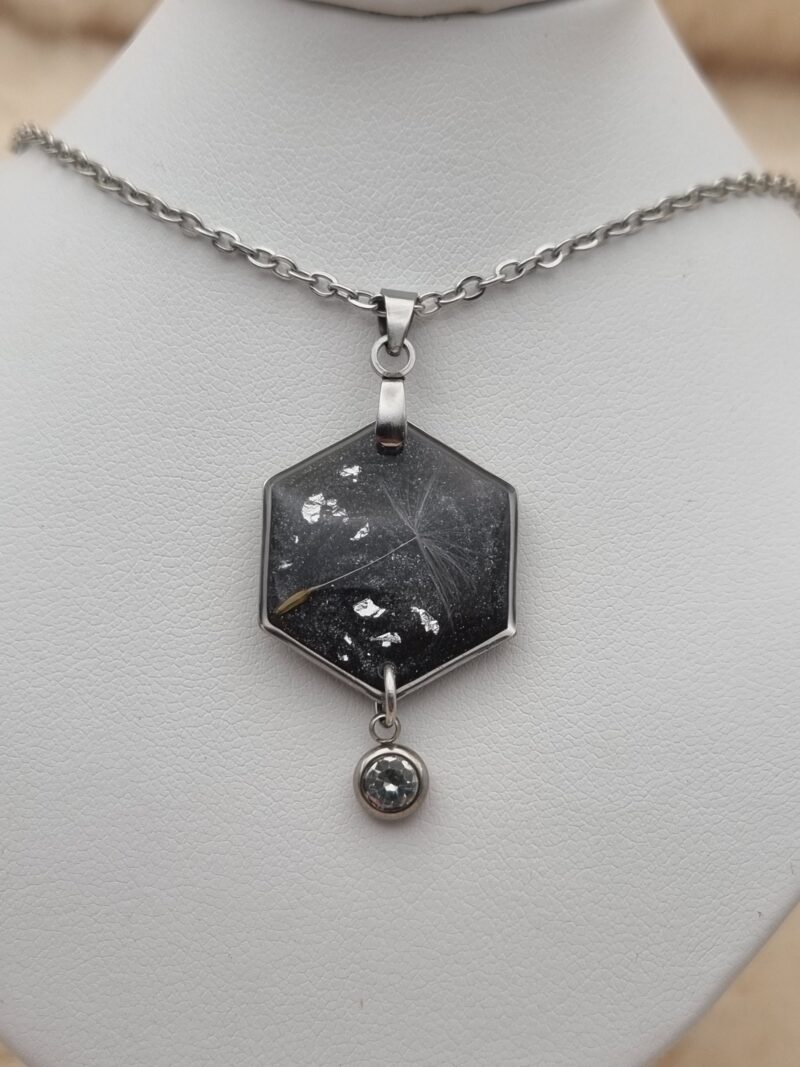 🌸 Pendentif hexagonal « Akènes de Pissenlit » et sa pampille – Légèreté, Espoir et Renouveau ✨ – Image 2