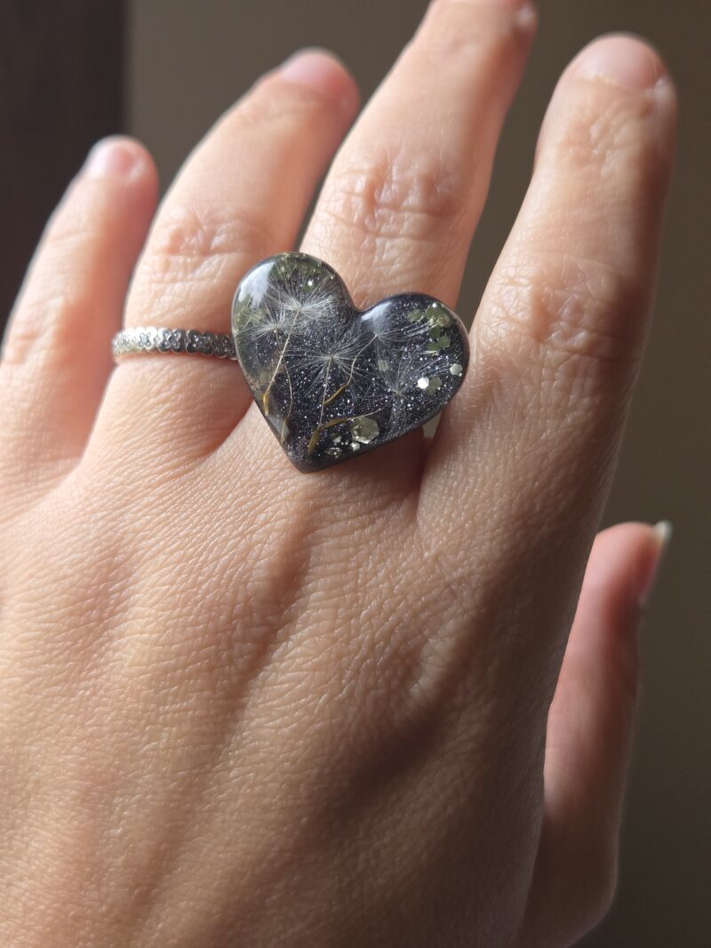 💖 Bague Cœur en Résine – Acier Inoxydable Réglable | Fait Main – Image 2