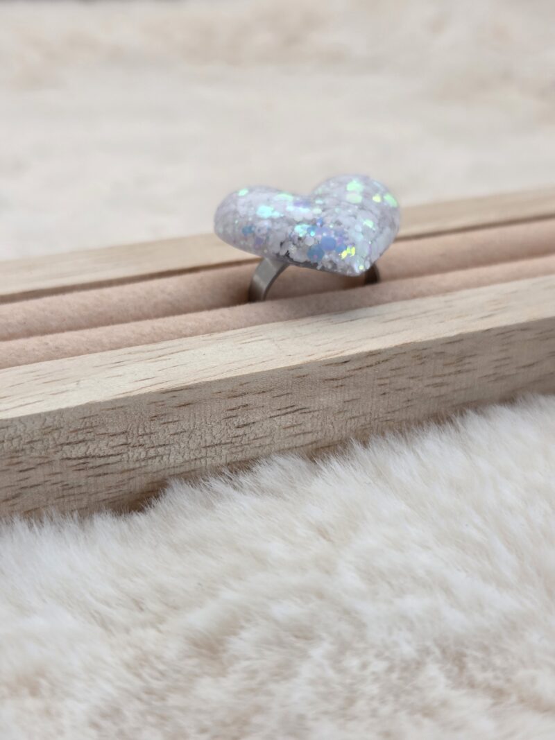 💖 Bague Cœur en Résine – Acier Inoxydable Réglable | Fait Main – Image 4