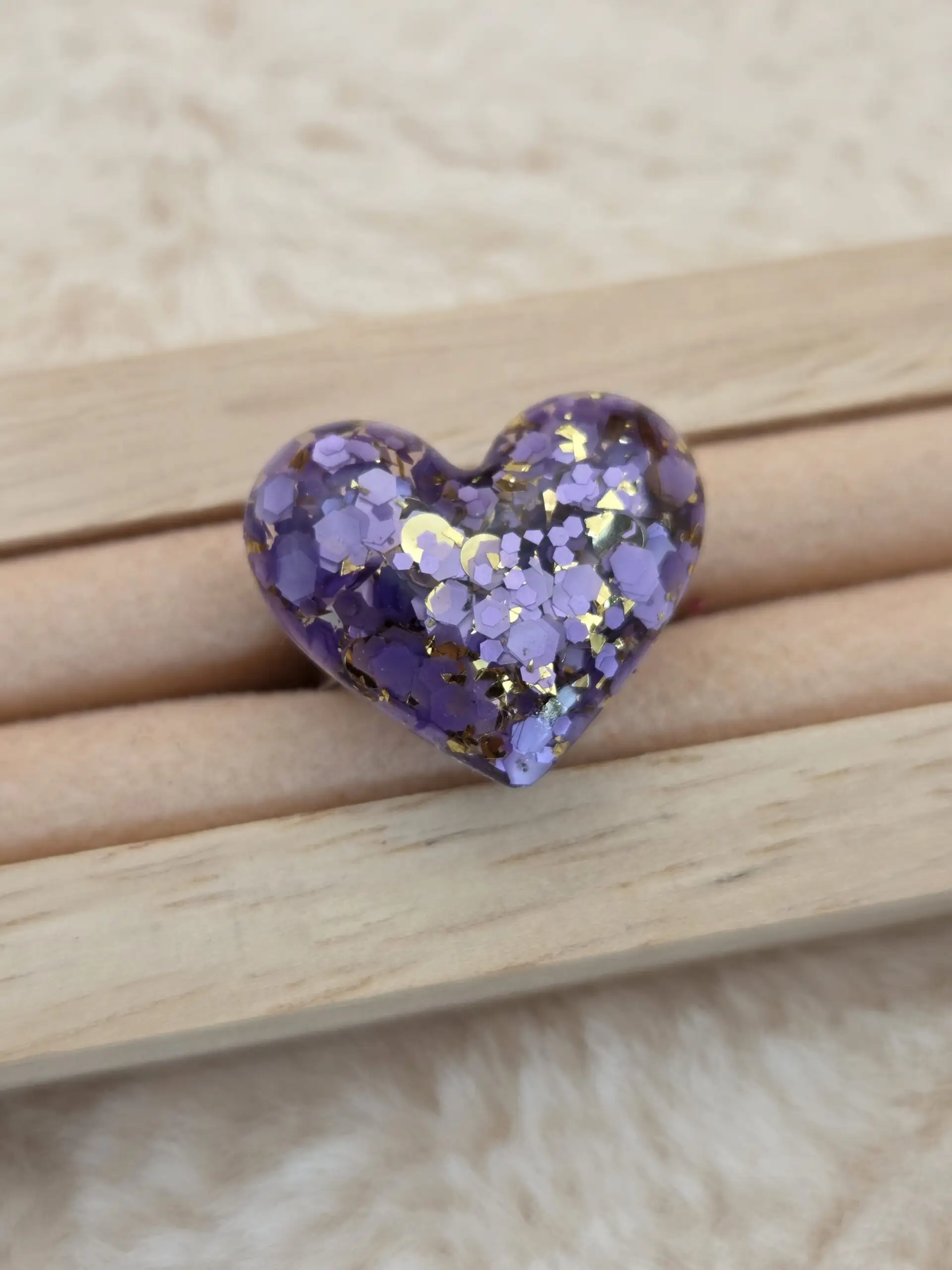💖 Bague Cœur en Résine – Acier Inoxydable Réglable | Fait Main