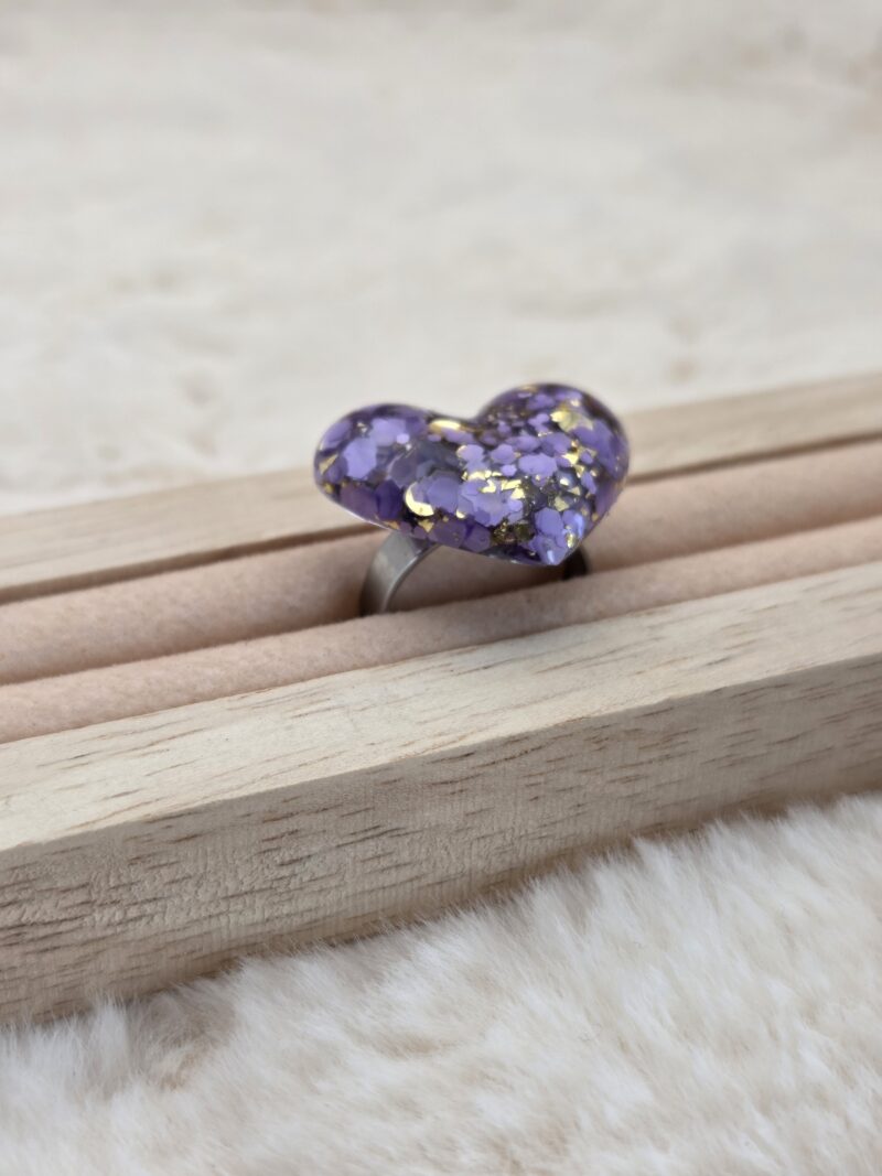 💖 Bague Cœur en Résine – Acier Inoxydable Réglable | Fait Main – Image 3
