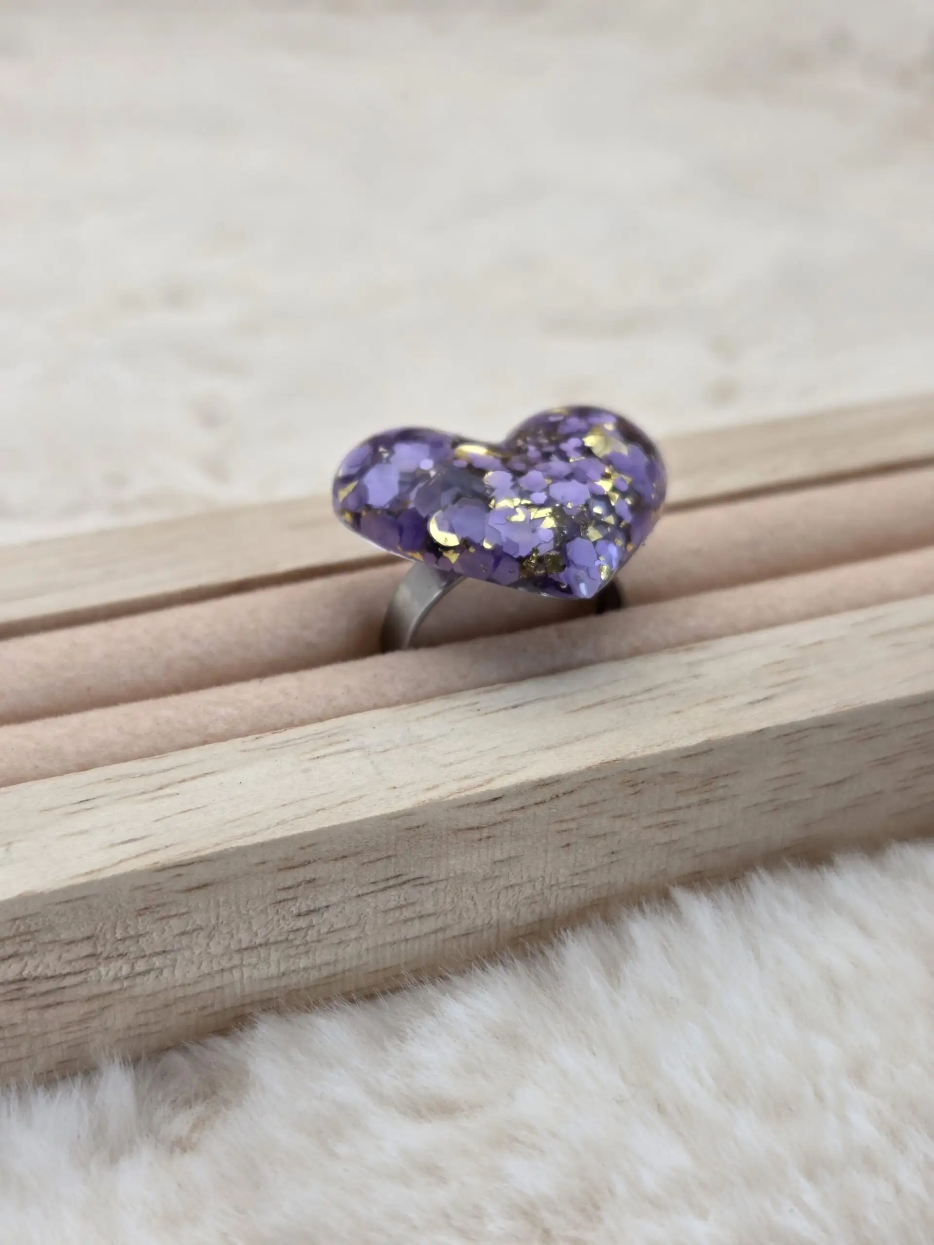 💖 Bague Cœur en Résine – Acier Inoxydable Réglable | Fait Main – Image 3