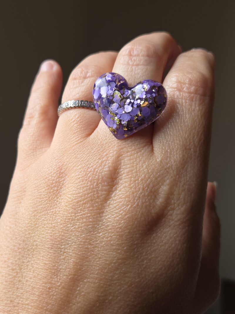 💖 Bague Cœur en Résine – Acier Inoxydable Réglable | Fait Main – Image 2