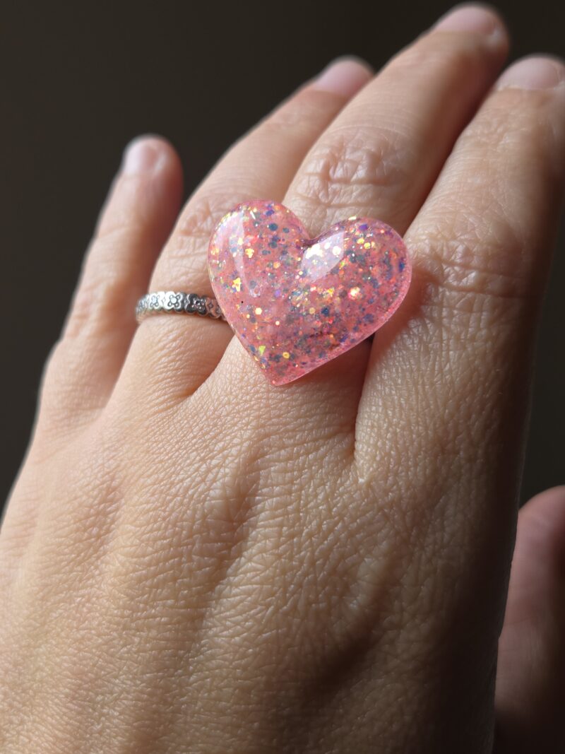 💖 Bague Cœur en Résine – Acier Inoxydable Réglable | Fait Main – Image 2