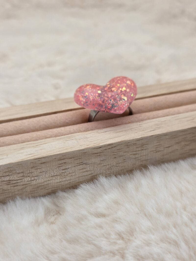 💖 Bague Cœur en Résine – Acier Inoxydable Réglable | Fait Main – Image 3