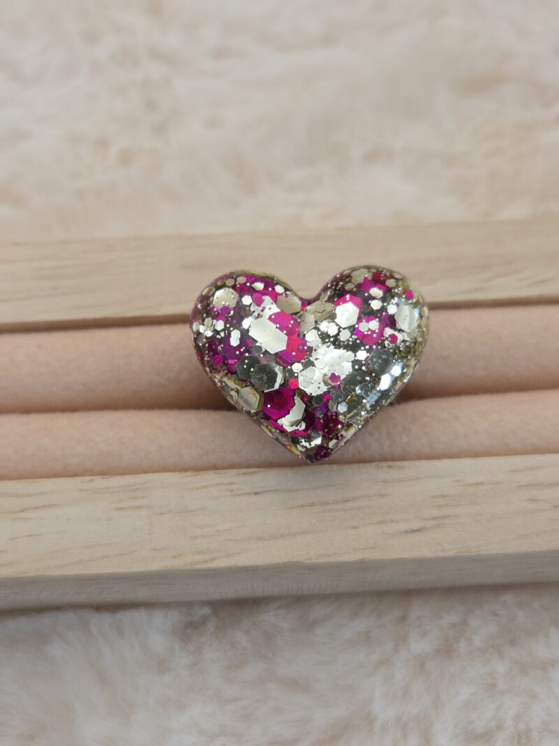 💖 Bague Cœur en Résine – Acier Inoxydable Réglable | Fait Main