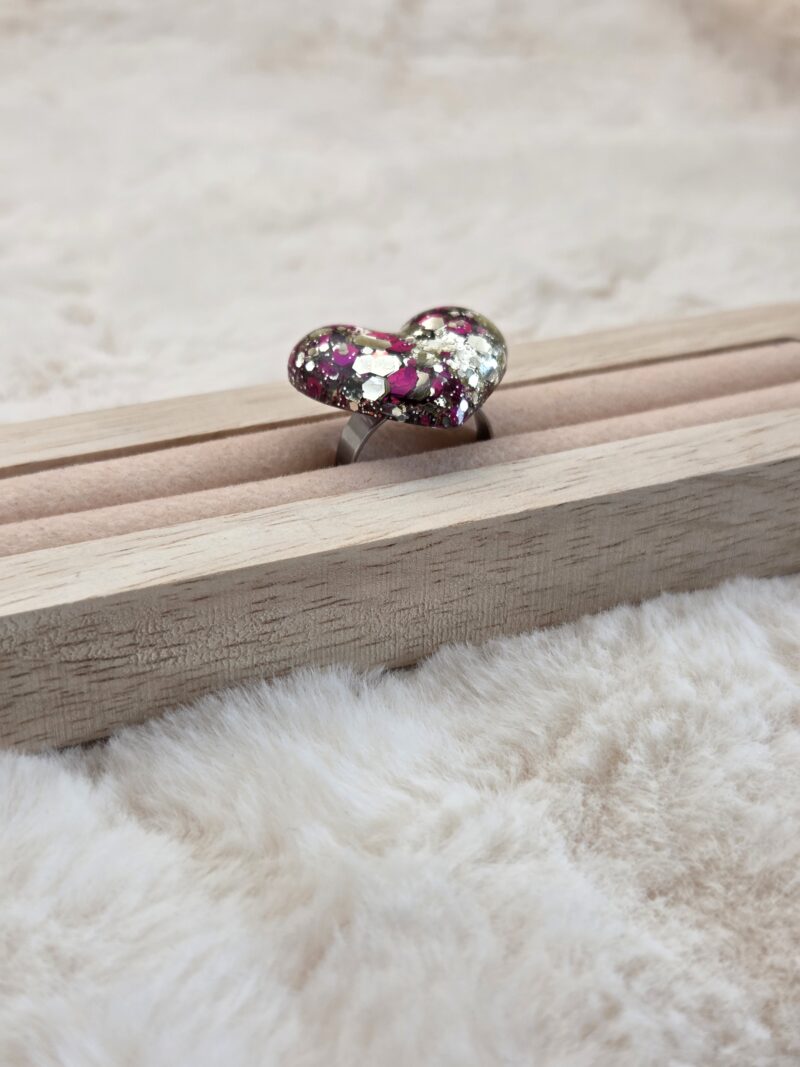 💖 Bague Cœur en Résine – Acier Inoxydable Réglable | Fait Main – Image 3