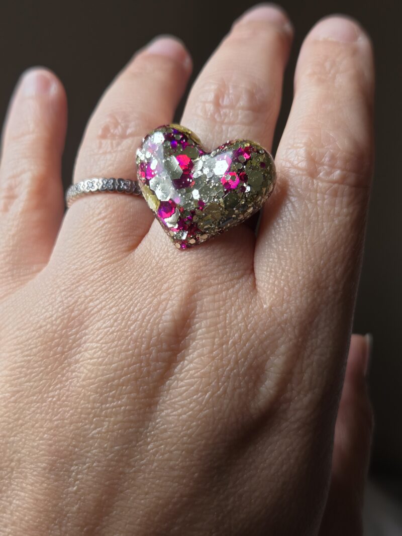 💖 Bague Cœur en Résine – Acier Inoxydable Réglable | Fait Main – Image 2