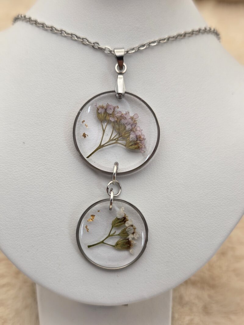 🌿 Double Pendentif – Achillée Millefeuille Séchée & Résine Transparente – Image 2