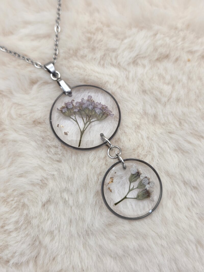 🌿 Double Pendentif – Achillée Millefeuille Séchée & Résine Transparente – Image 3