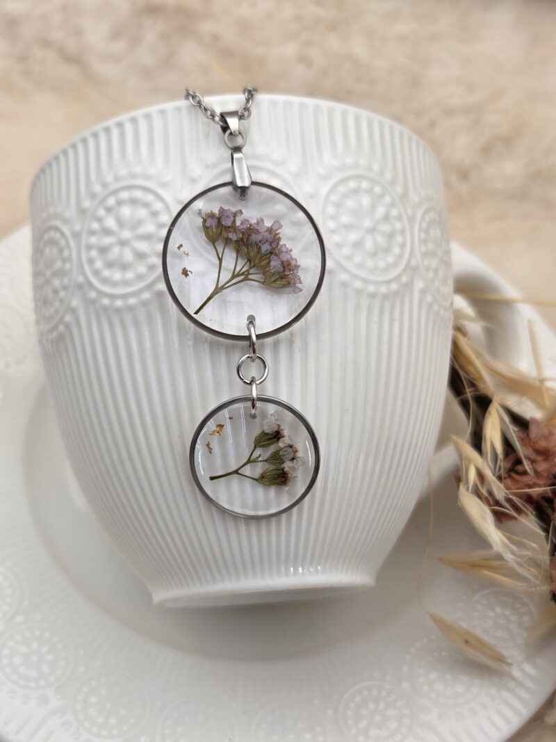 🌿 Double Pendentif – Achillée Millefeuille Séchée & Résine Transparente