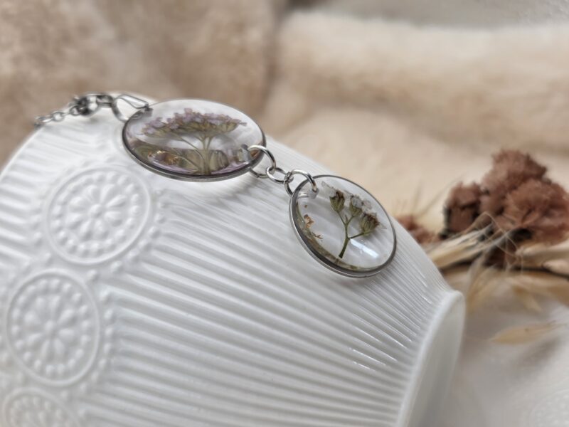 🌿 Double Pendentif – Achillée Millefeuille Séchée & Résine Transparente – Image 4