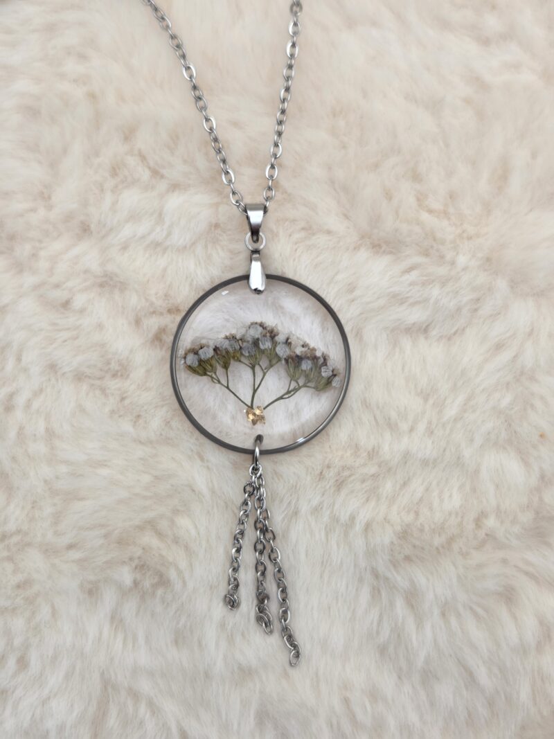 🌿 Pendentif – Achillée Millefeuille Séchée & Résine Transparente – Image 3