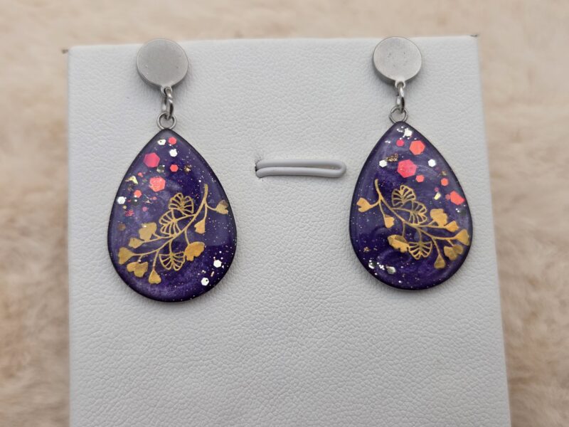 ✨ Boucles d’oreilles pendantes “Branche de Ginkgo” 🍃💜 – Image 3