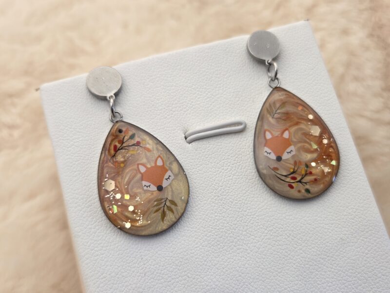 🍂 Boucles d’oreilles pendantes dépareillées “Renard d’Automne” 🦊✨