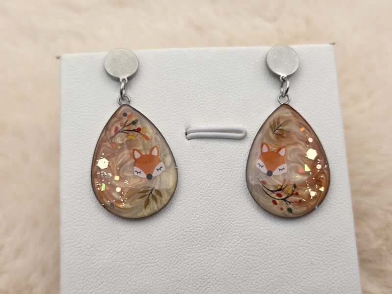 🍂 Boucles d’oreilles pendantes dépareillées “Renard d’Automne” 🦊✨ – Image 4