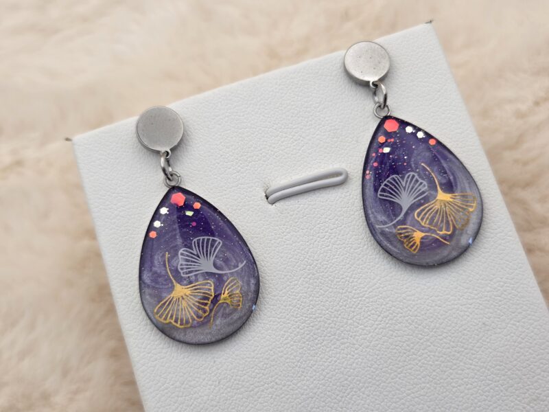 💜 Boucles d’Oreilles Gouttes Ginkgo ✨