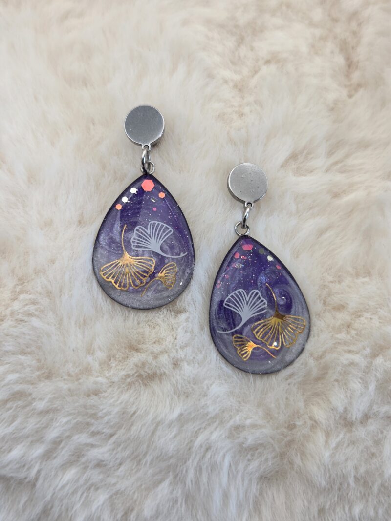 💜 Boucles d’Oreilles Gouttes Ginkgo ✨ – Image 2