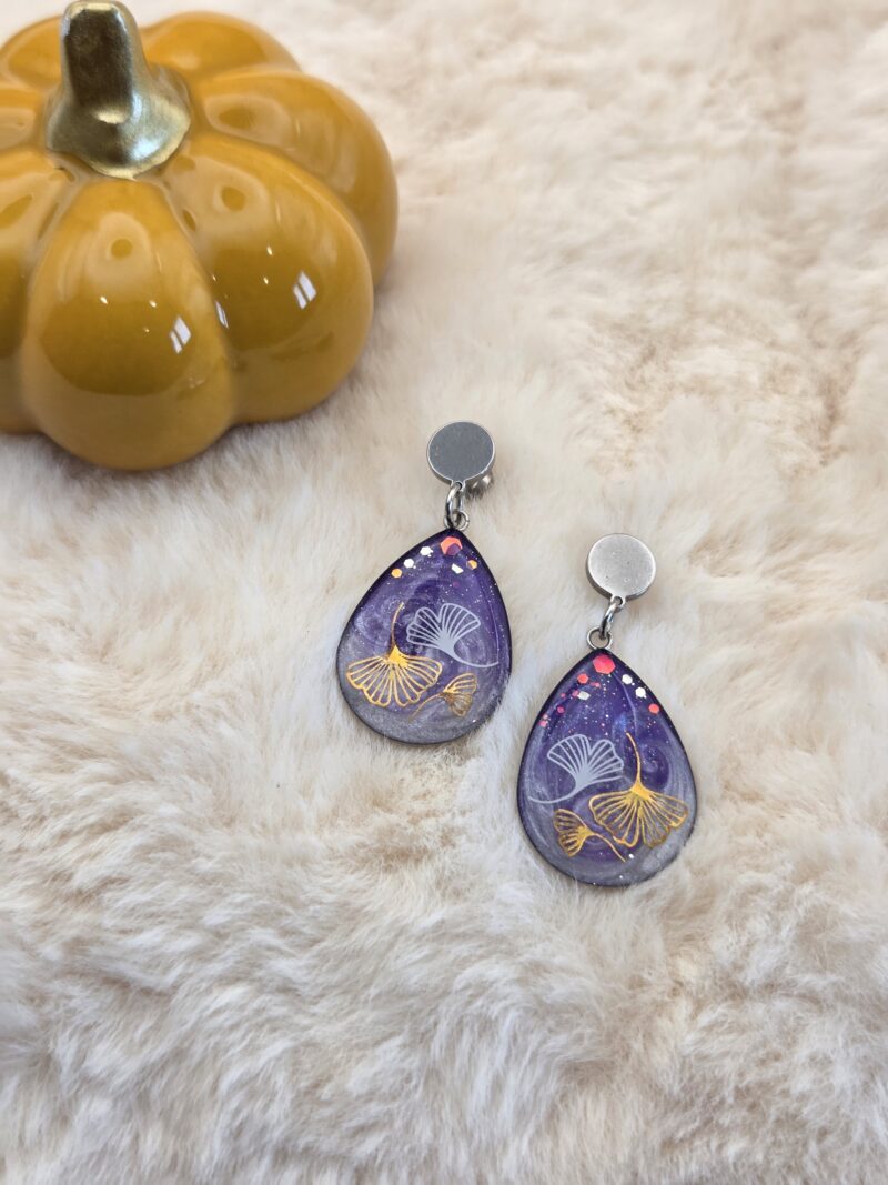 💜 Boucles d’Oreilles Gouttes Ginkgo ✨ – Image 3