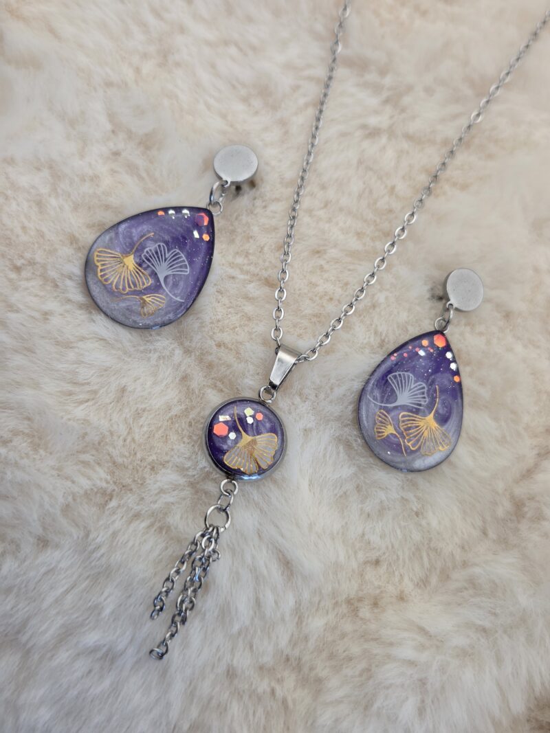 💜 Boucles d’Oreilles Gouttes Ginkgo ✨ – Image 4