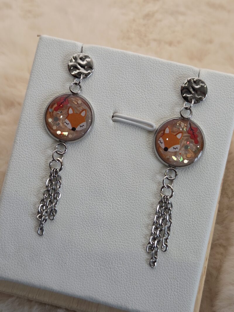 🍂 Boucles d’oreilles pendantes “Renards & Feuilles” 🦊🍁✨