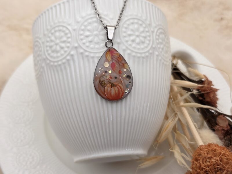 🎃🍂 Éclat d’Automne – Pendentif Goutte Nacré & Bronze Scintillant ✨💧 – Image 2