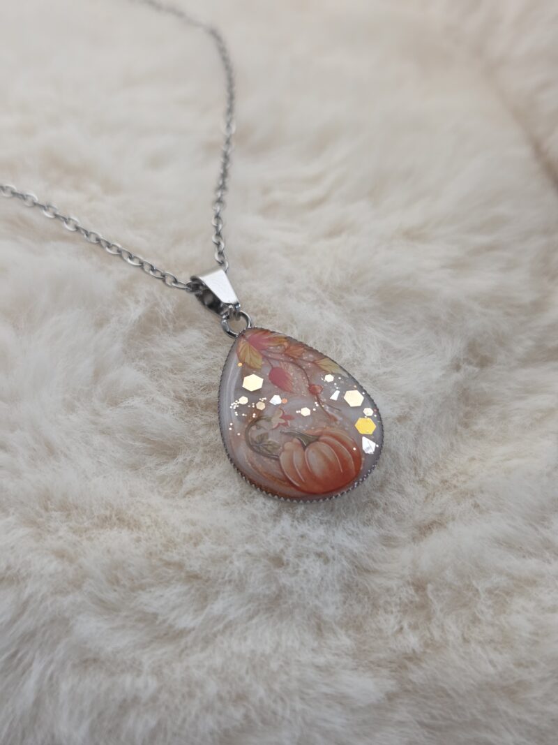 🎃🍂 Éclat d’Automne – Pendentif Goutte Nacré & Bronze Scintillant ✨💧 – Image 3
