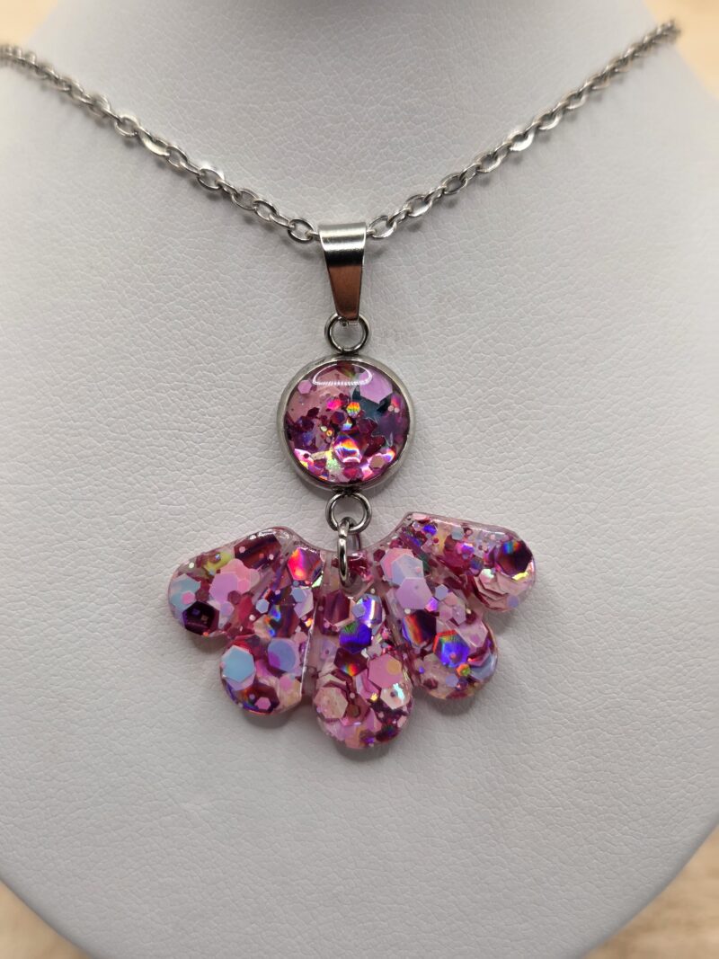 ✨ Pendentif Articulé en Acier, Paillettes & Résine ✨
