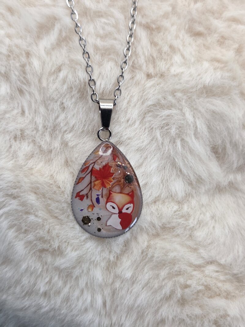 🦊🍂 Douceur d’Automne – Pendentif Goutte Nacré & Bronze Scintillant ✨💧 – Image 3