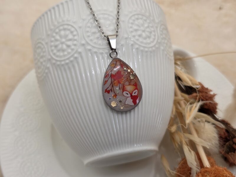 🦊🍂 Douceur d’Automne – Pendentif Goutte Nacré & Bronze Scintillant ✨💧 – Image 2