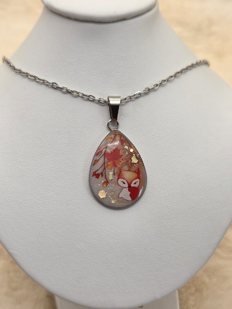 🦊🍂 Douceur d’Automne – Pendentif Goutte Nacré & Bronze Scintillant ✨💧