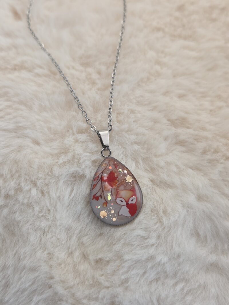 🦊🍂 Douceur d’Automne – Pendentif Goutte Nacré & Bronze Scintillant ✨💧 – Image 4