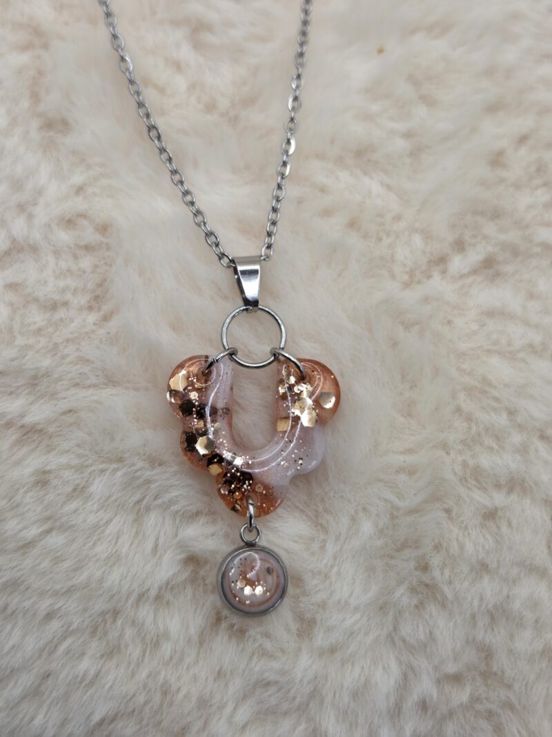 🌟 Pendentif Articulé en Acier - Blanc Nacré et Bronze aux Paillettes Dorées ✨ – Image 4